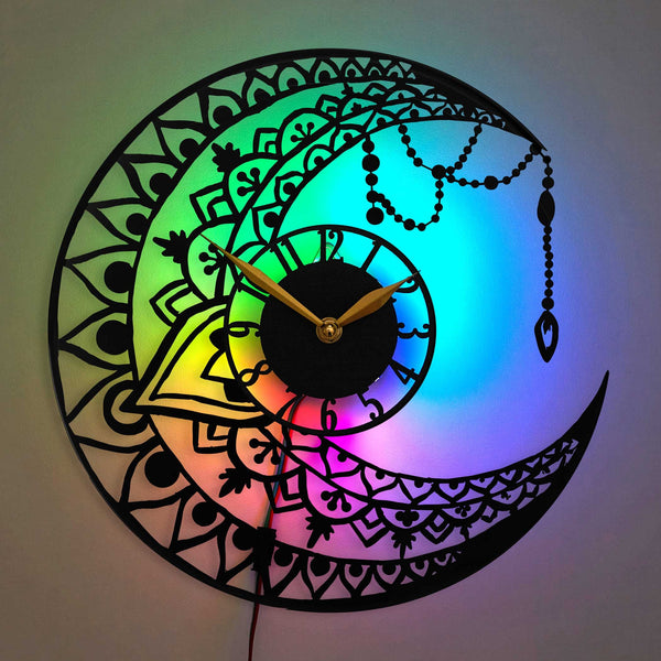 Moon Wall Clock with Led Light, Phases of The Moon Wall Art, Lunar Phases Decor, Moon Cycle Gift Idea