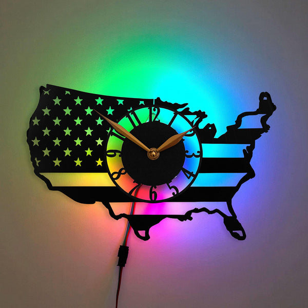 American Flag Clock, USA Map Clock, Patriotic Theme Clock