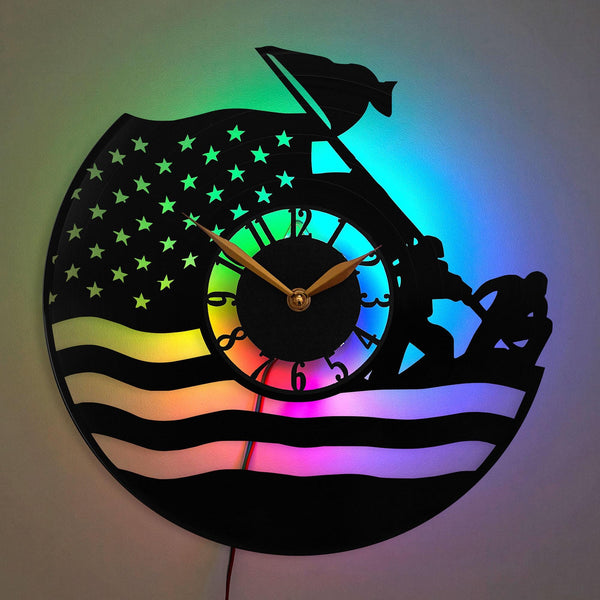 American Flag Wall Clock, Patriotic Theme Wall Clock, Soldiers Raising Flag Clock