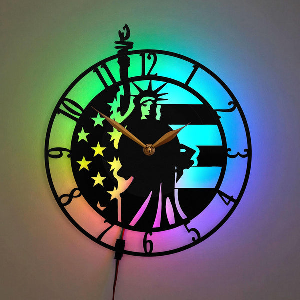 American Flag Clock, American Flag Decor, Statue of Liberty Wall Clock, Patriotic Theme Clock